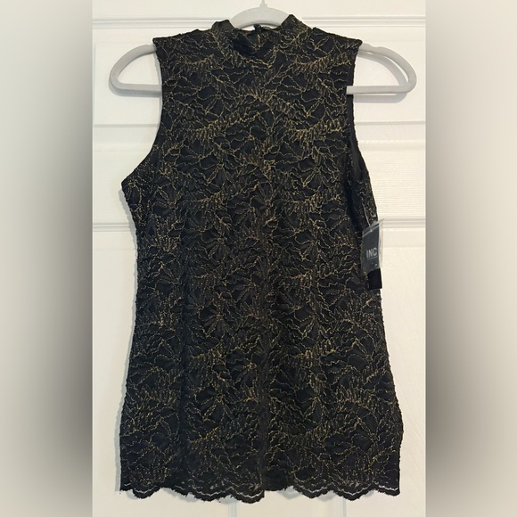 Black and Gold Lace Sleeveless Top INC International Concepts Size Small - Picture 1 of 4